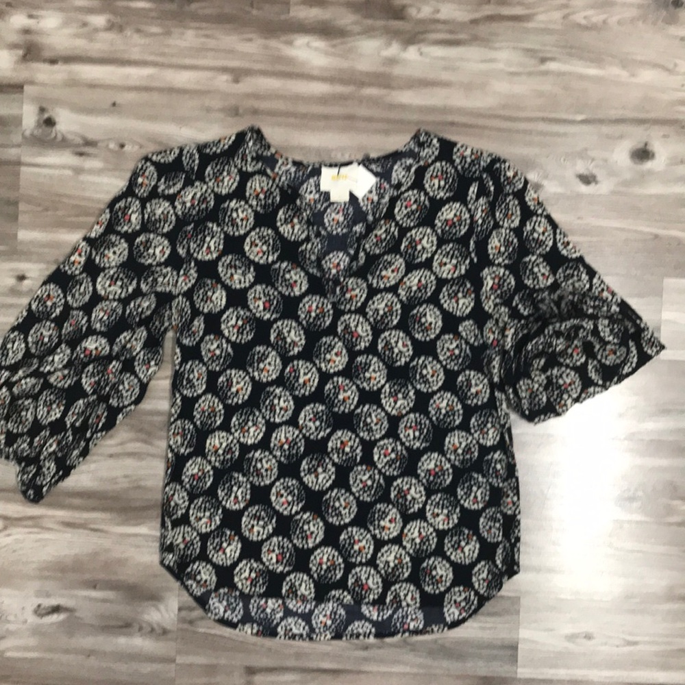 Maeve ANTHROPOLOGY navy print 3/4 slv blouse sz s